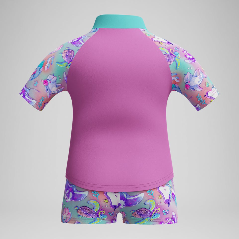 Kurzärmliges Rash-Top-Set mit Digitaldruck Pink für Mädchen