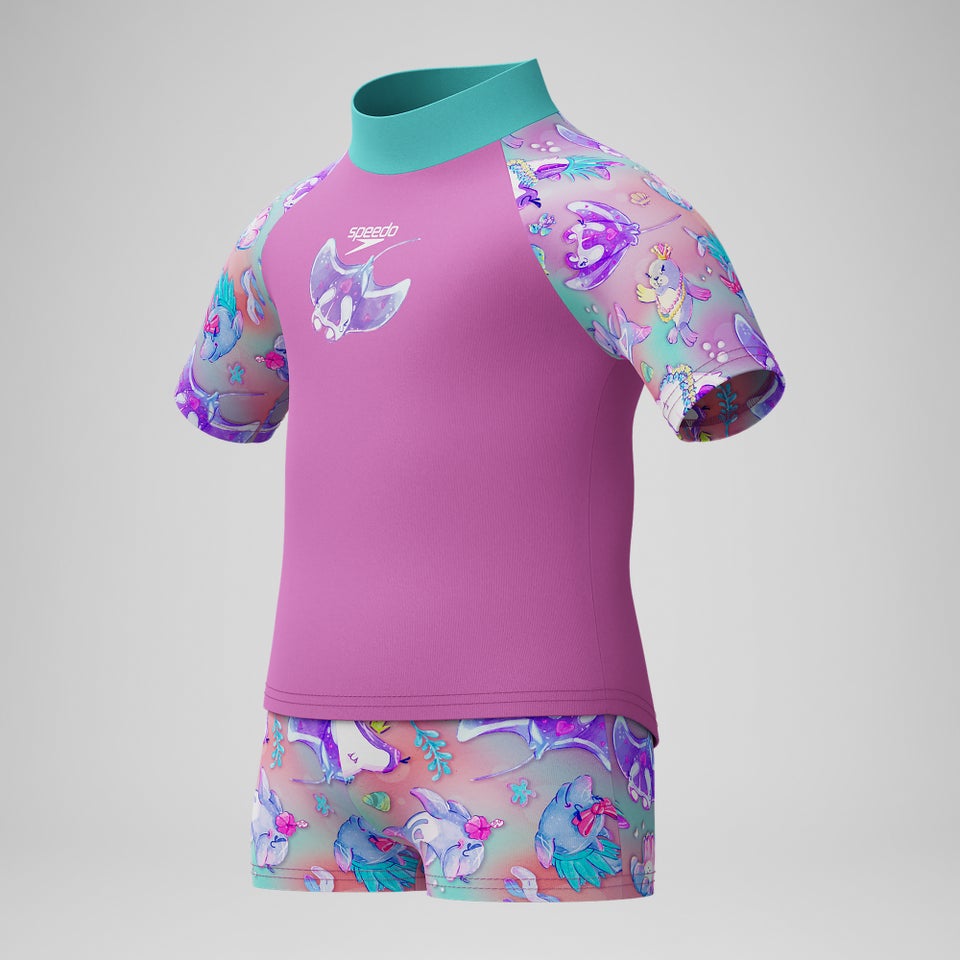 Kurzärmliges Rash-Top-Set mit Digitaldruck Pink für Mädchen