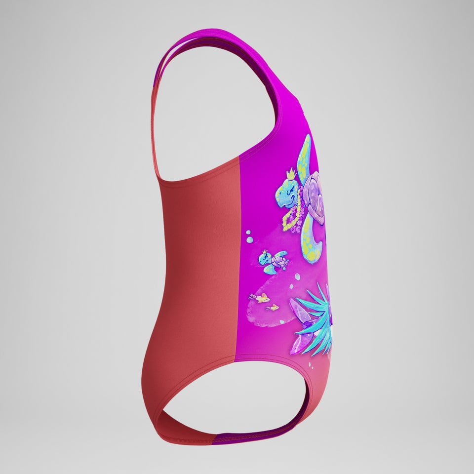 Maillot de bain Fille imprimé numérique rose/corail