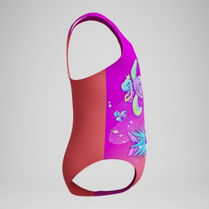 Girls' Digital Printed Swimsuit Pink/Coral