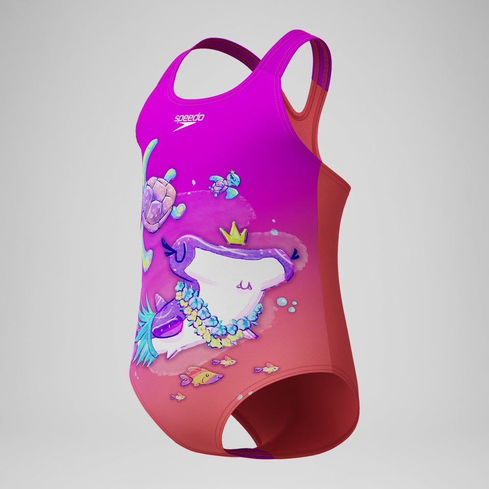 Maillot de bain Fille imprimé numérique rose/corail