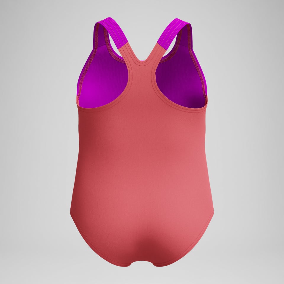 Maillot de bain Fille imprimé numérique rose/corail