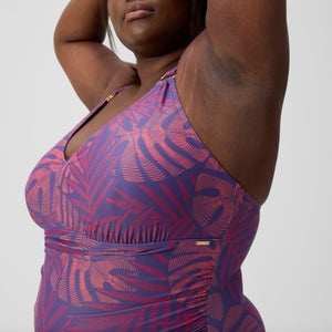 Maillot de bain Femme Plus Size effet galbant V Neck rose/orange