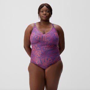 Maillot de bain Femme Plus Size effet galbant V Neck rose/orange