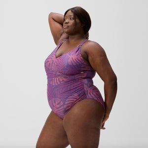 Maillot de bain Femme Plus Size effet galbant V Neck rose/orange