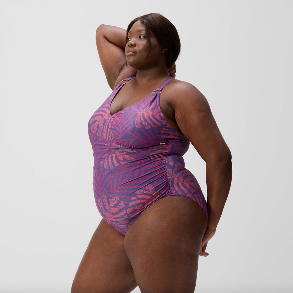 Maillot de bain Femme Plus Size effet galbant V Neck rose/orange