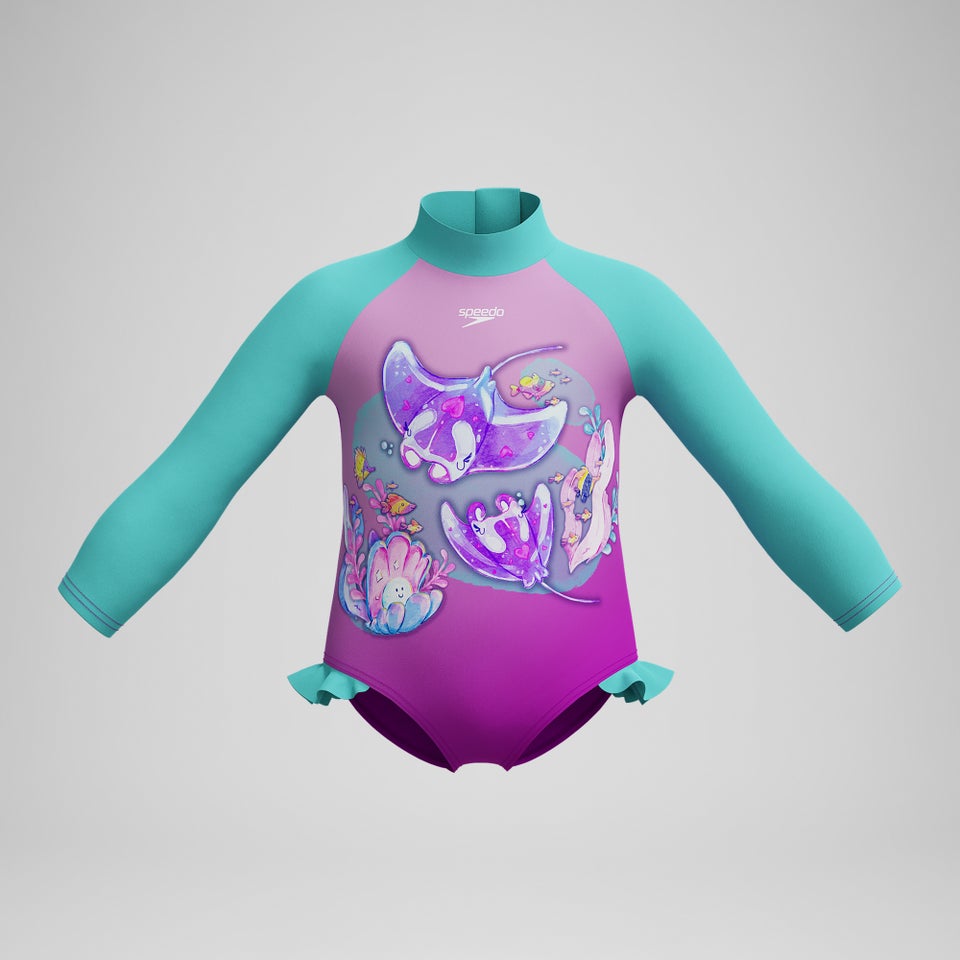 Langärmliger Badeanzug mit Digitaldruck Pink/Grün für Mädchen