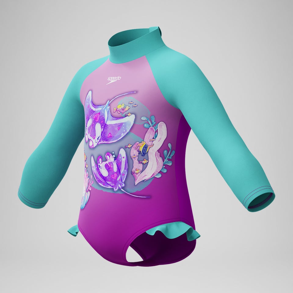 Langärmliger Badeanzug mit Digitaldruck Pink/Grün für Mädchen