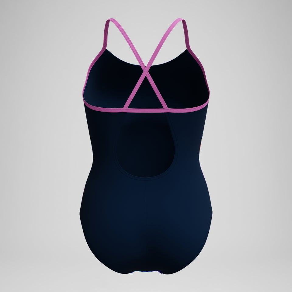 Maillot de bain Femme Club Training Fixed Crossback imprimé bleu marine/vert