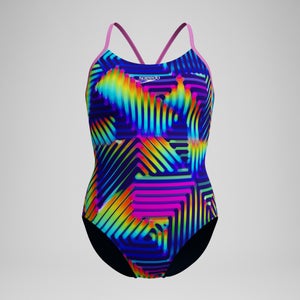 Women's Club Training Printed Fixed Crossback Swimsuit Navy/Green