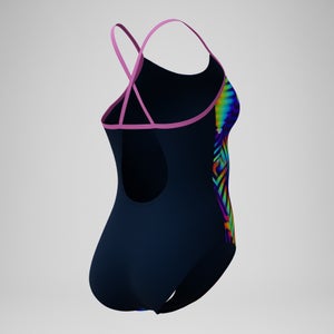 Maillot de bain Femme Club Training Fixed Crossback imprimé bleu marine/vert