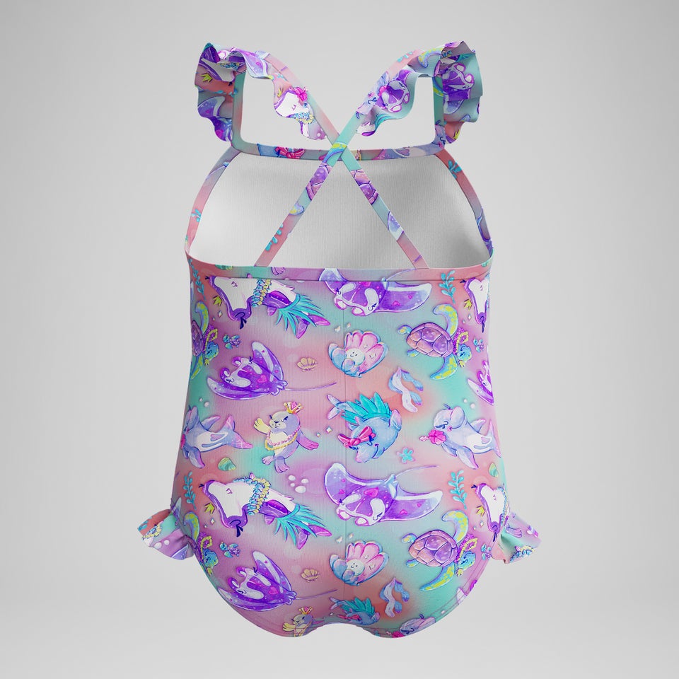 Girls' Digital Frill Thinstrap Swimsuit Pink/Purple