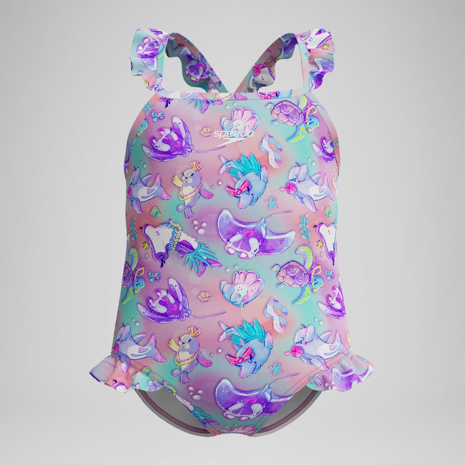 Girls' Digital Frill Thinstrap Swimsuit Pink/Purple