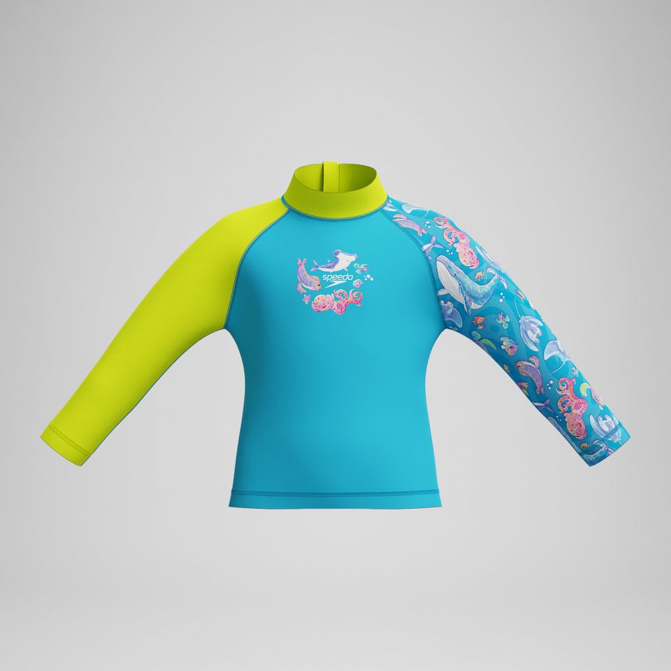 Bedrucktes Langärmliges Schwimmlern-Rash-Top Blau/Gelb für Jungen