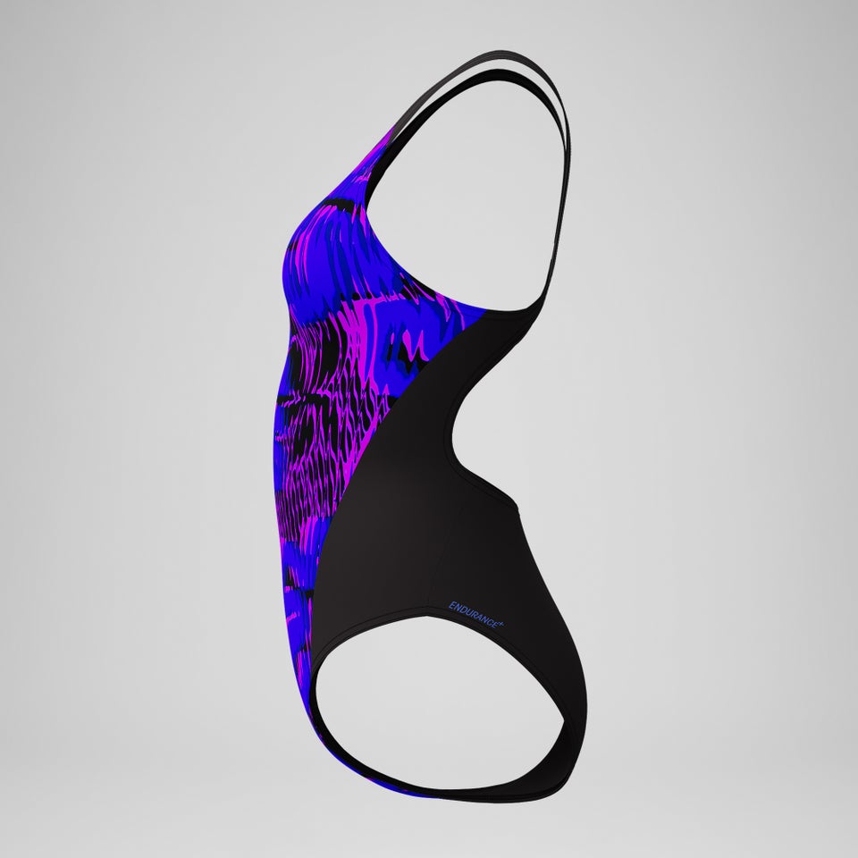 Maillot de bain Femme Club Training Recordback imprimé noir/bleu