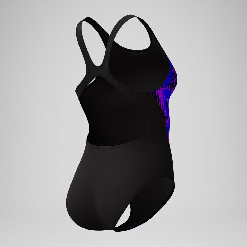 Maillot de bain Femme Club Training Recordback imprimé noir/bleu