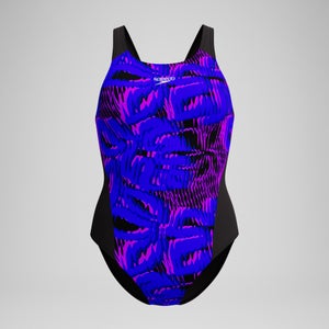 Maillot de bain Femme Club Training Recordback imprimé noir/bleu