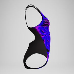 Maillot de bain Femme Club Training Recordback imprimé noir/bleu