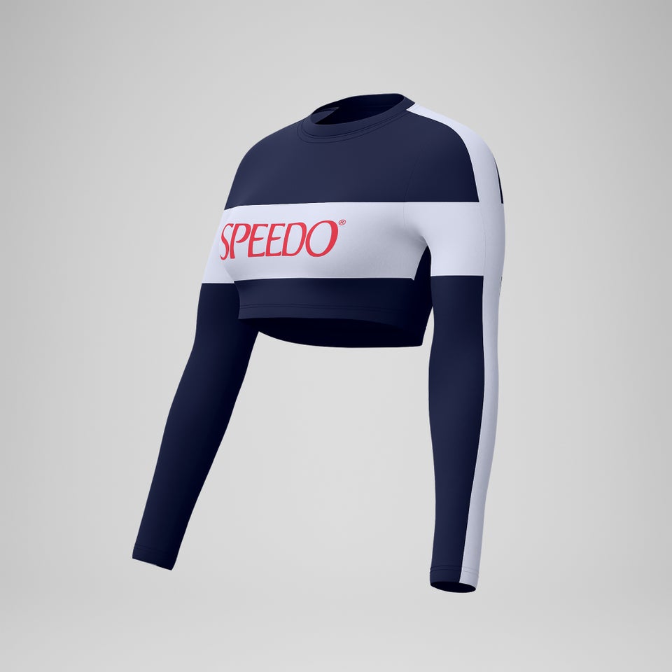 Women's Jetstream Long Sleeeve Colorblock Crop Rashguard Top Navy/White