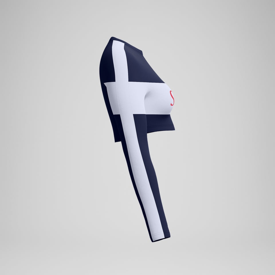 Women's Jetstream Long Sleeeve Colorblock Crop Rashguard Top Navy/White