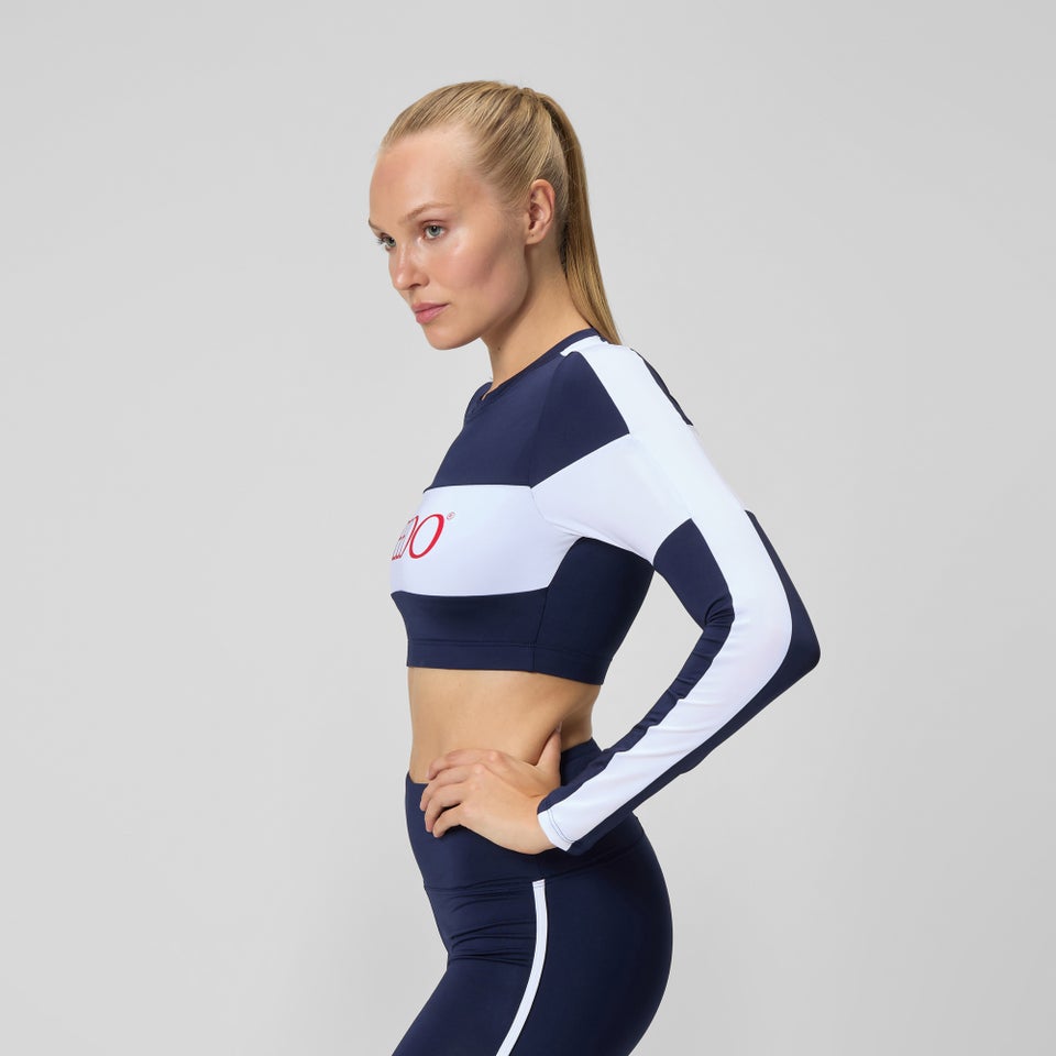 Women's Jetstream Long Sleeeve Colorblock Crop Rashguard Top Navy/White