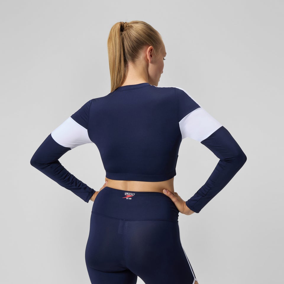 Women's Jetstream Long Sleeeve Colorblock Crop Rashguard Top Navy/White