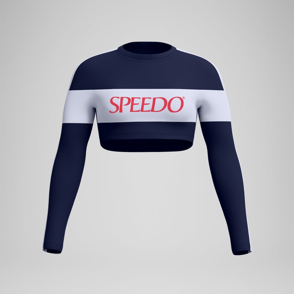 Women's Jetstream Long Sleeeve Colorblock Crop Rashguard Top Navy/White