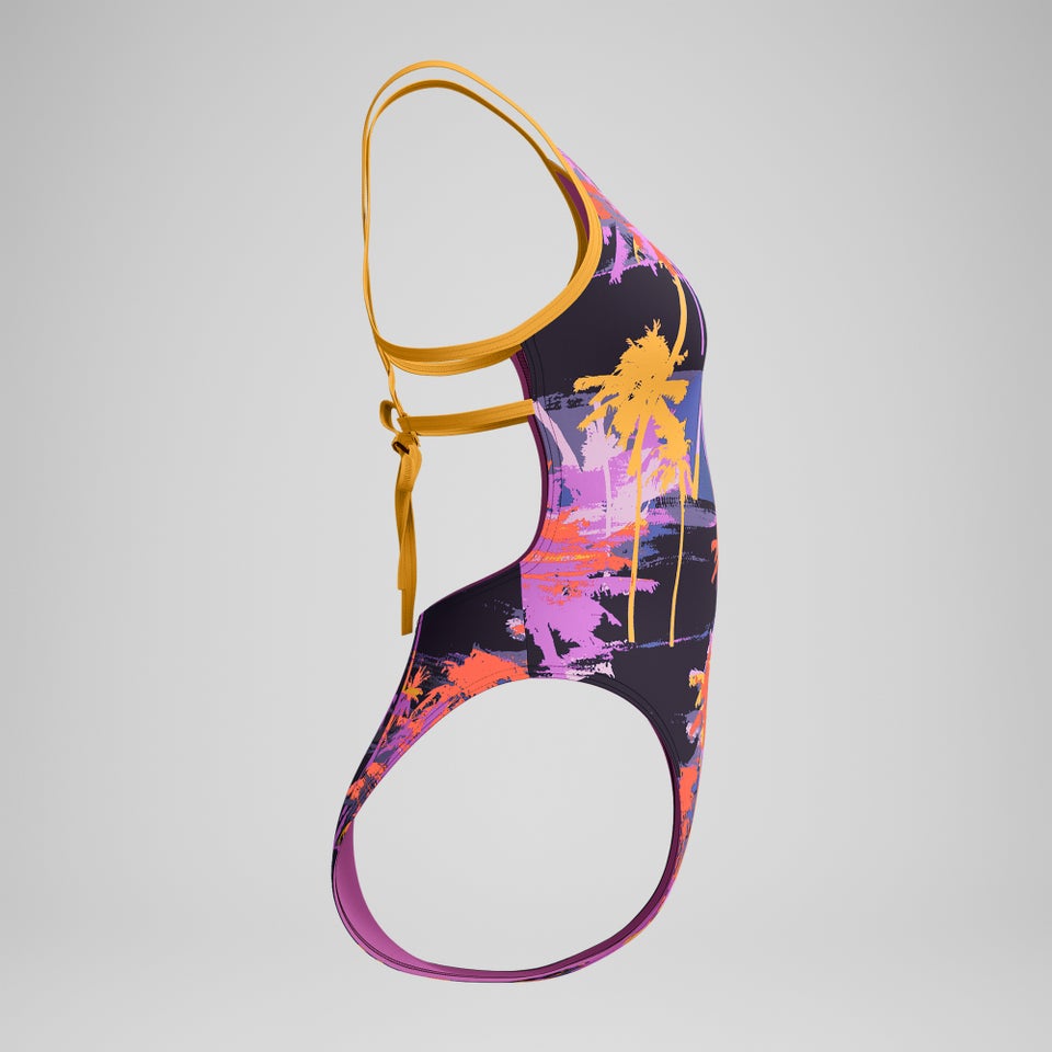 Women's Club Training Printed Lattice Tie Back Swimsuit Navy/Orange