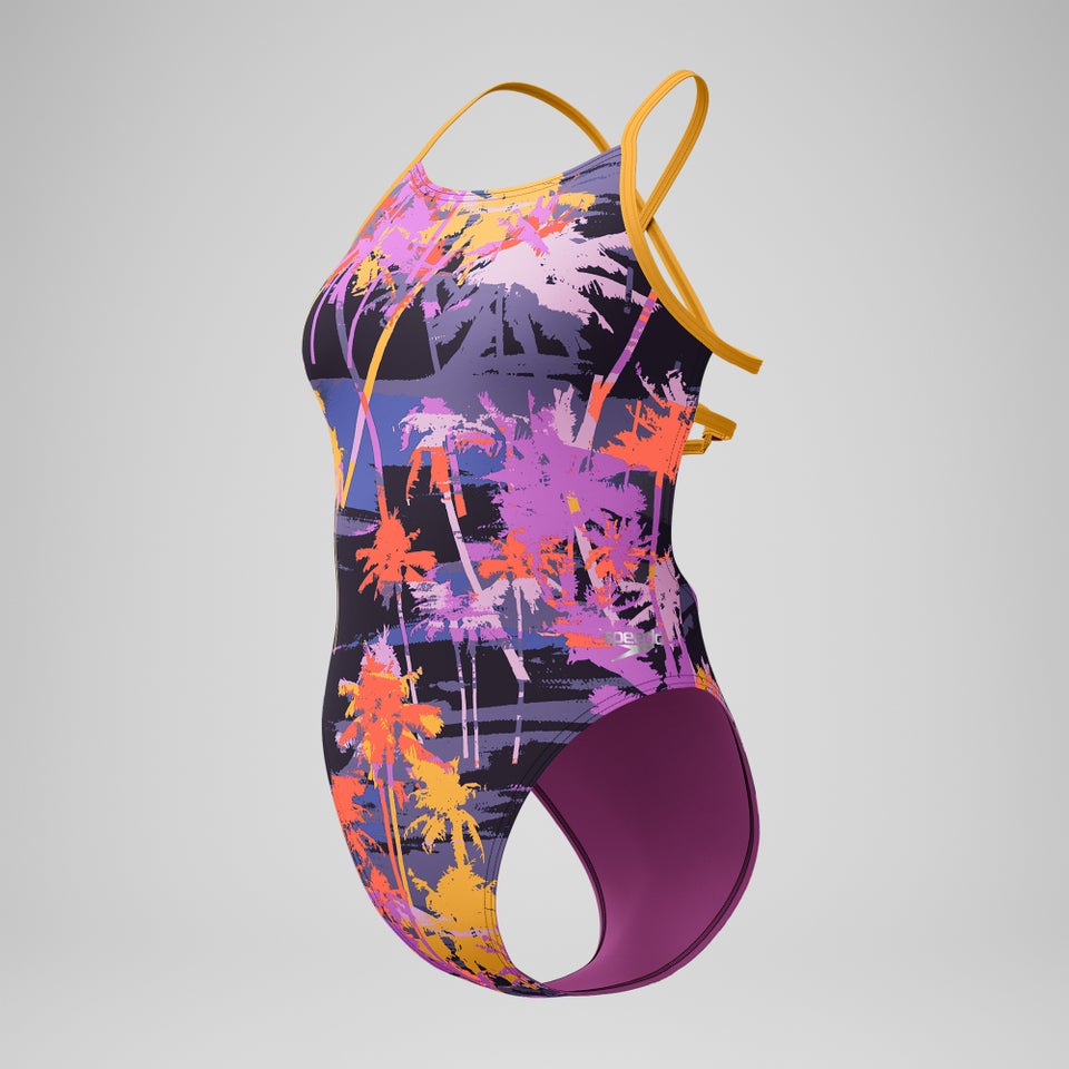 Women's Club Training Printed Lattice Tie Back Swimsuit Navy/Orange