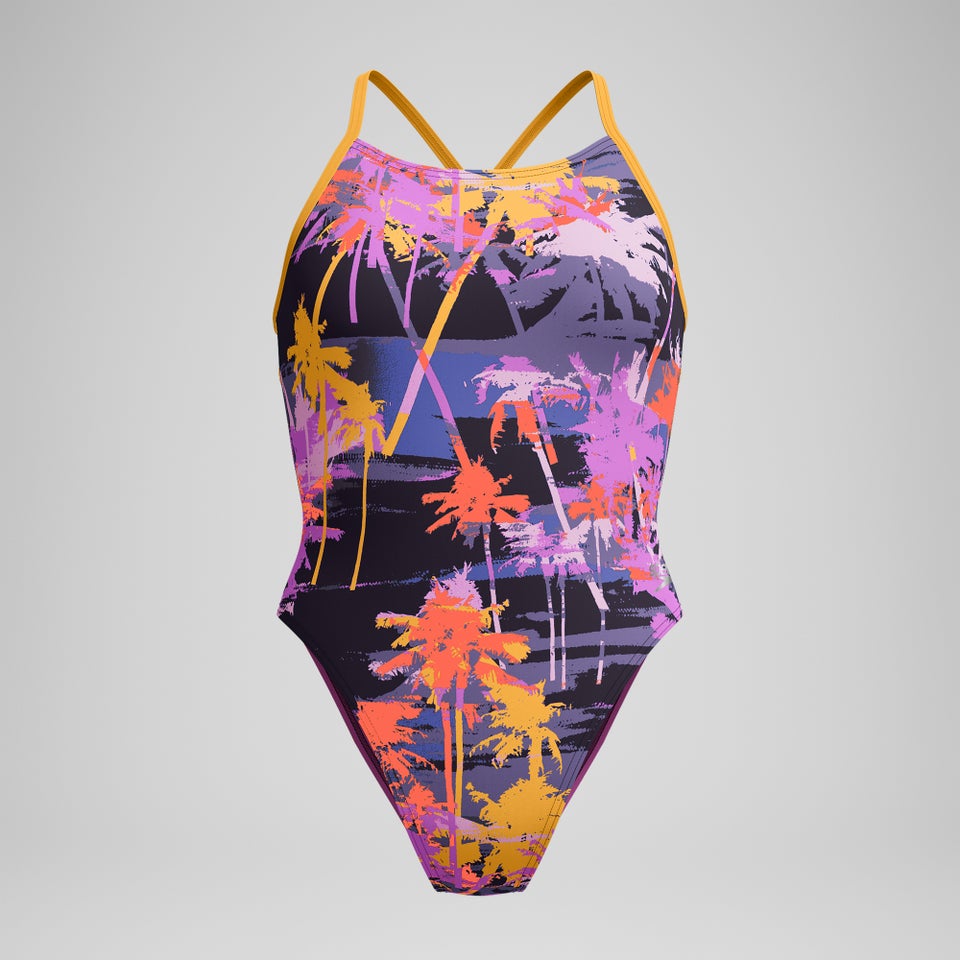 Women's Club Training Printed Lattice Tie Back Swimsuit Navy/Orange