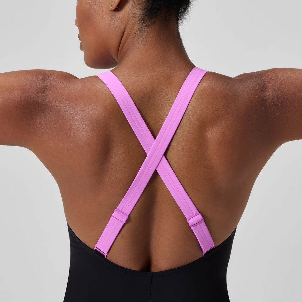 Maillot de bain Femme effet galbant Crossback noir/rose