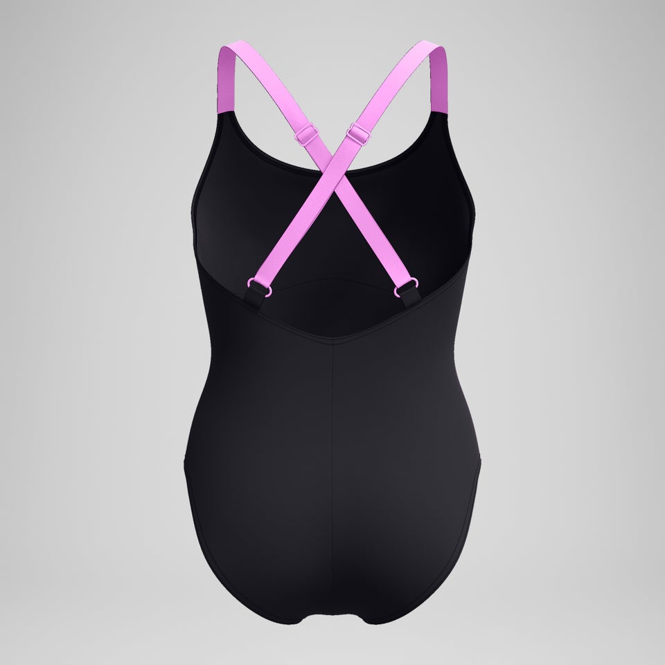 Maillot de bain Femme effet galbant Crossback noir/rose