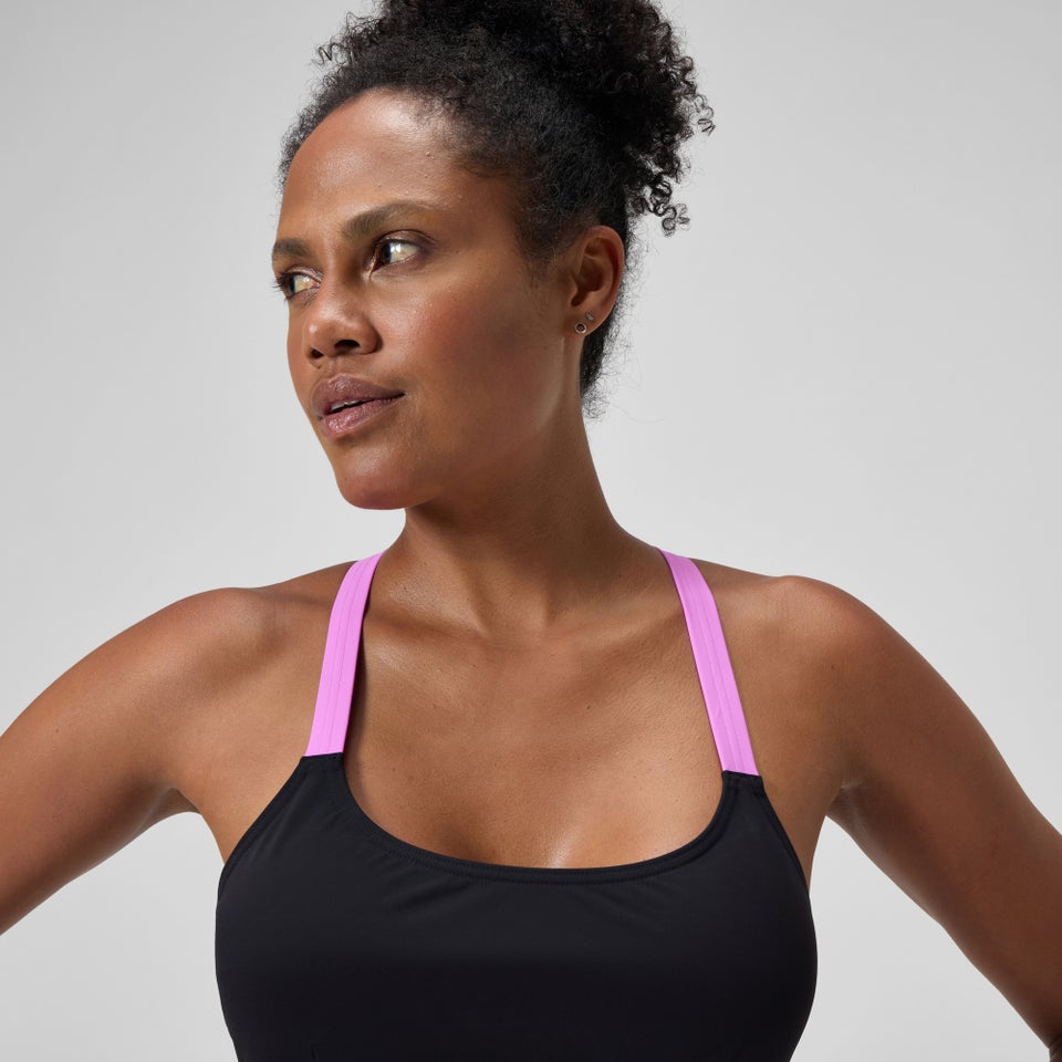 Maillot de bain Femme effet galbant Crossback noir/rose