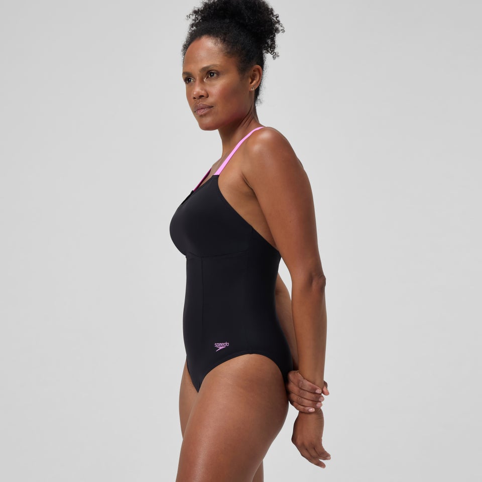 Maillot de bain Femme effet galbant Crossback noir/rose