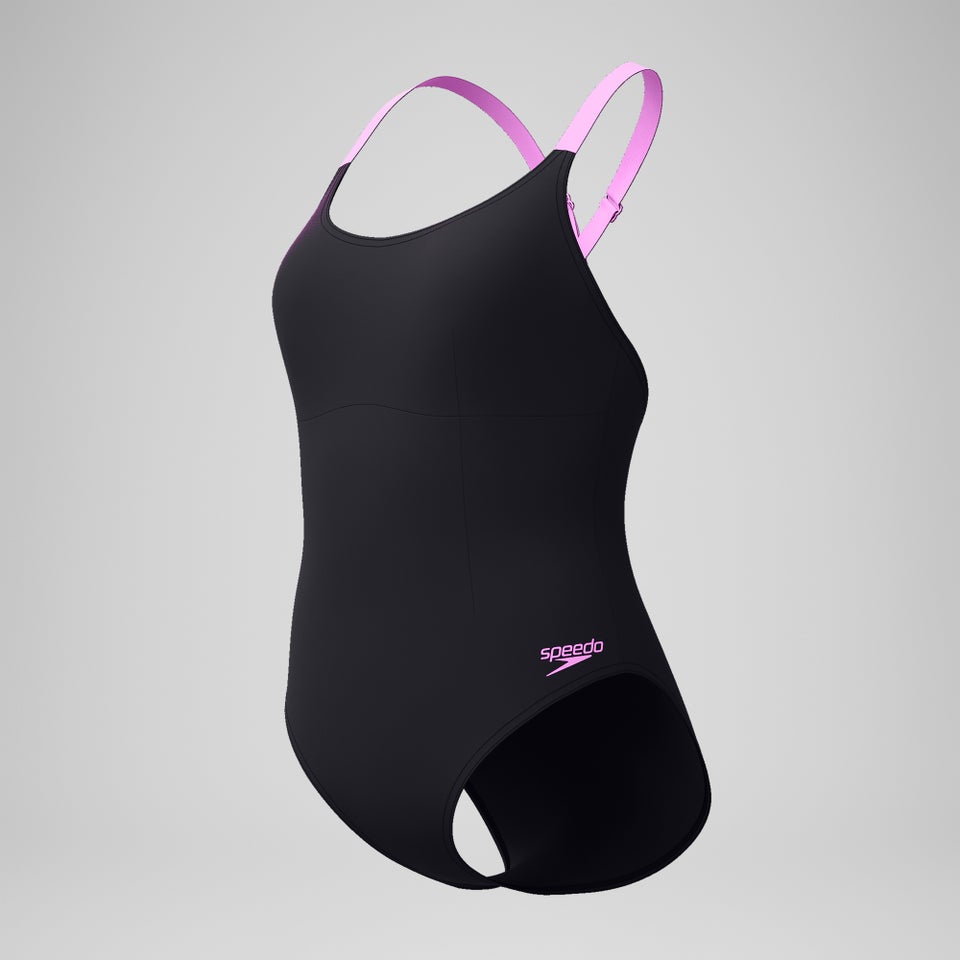 Maillot de bain Femme effet galbant Crossback noir/rose