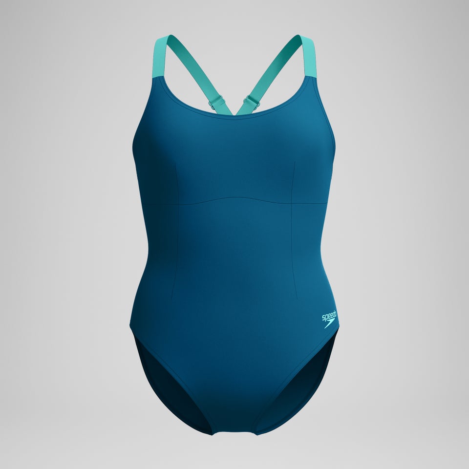 Formender Crossback-Badeanzug Dunkelpetrol/Grün für Damen