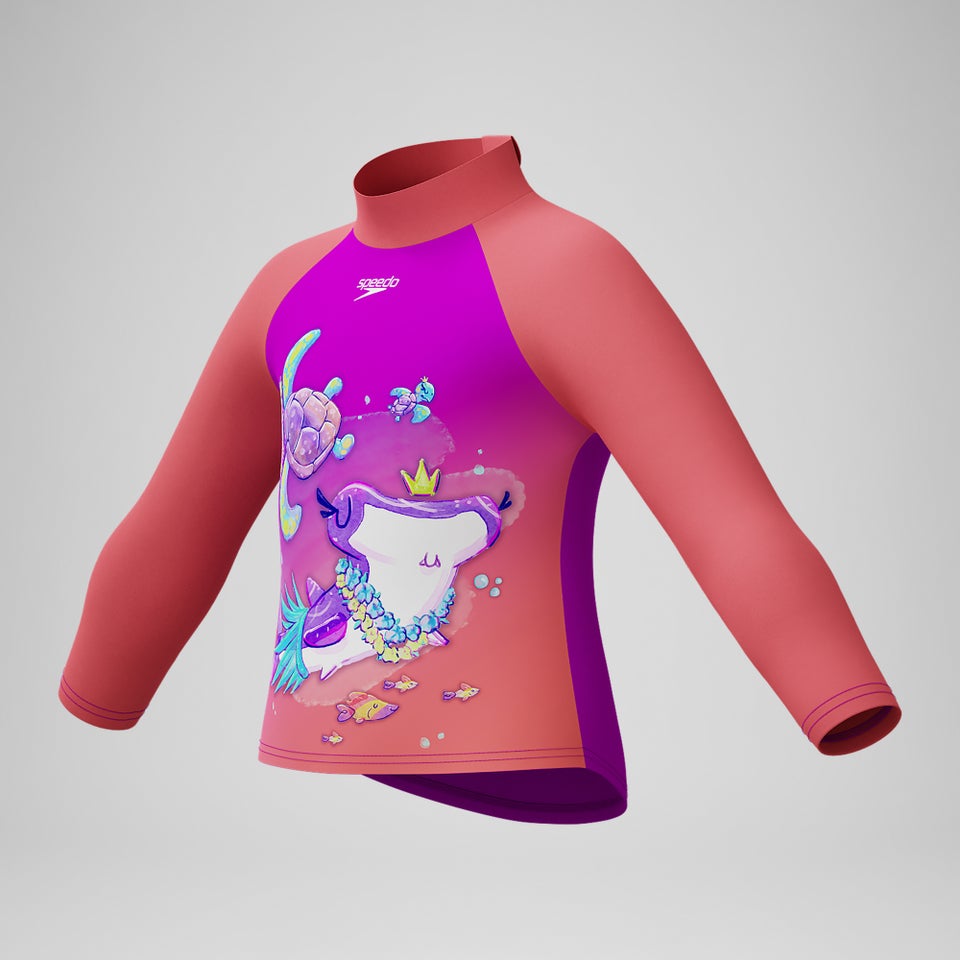 Haut Fille Rash Digital à manches longues corail/rose