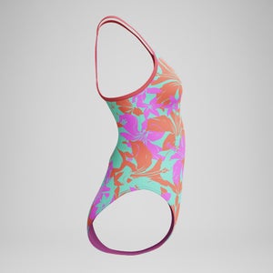 Club Training Bedruckter Lane Line Back Badeanzug Pink/Grün für Mädchen