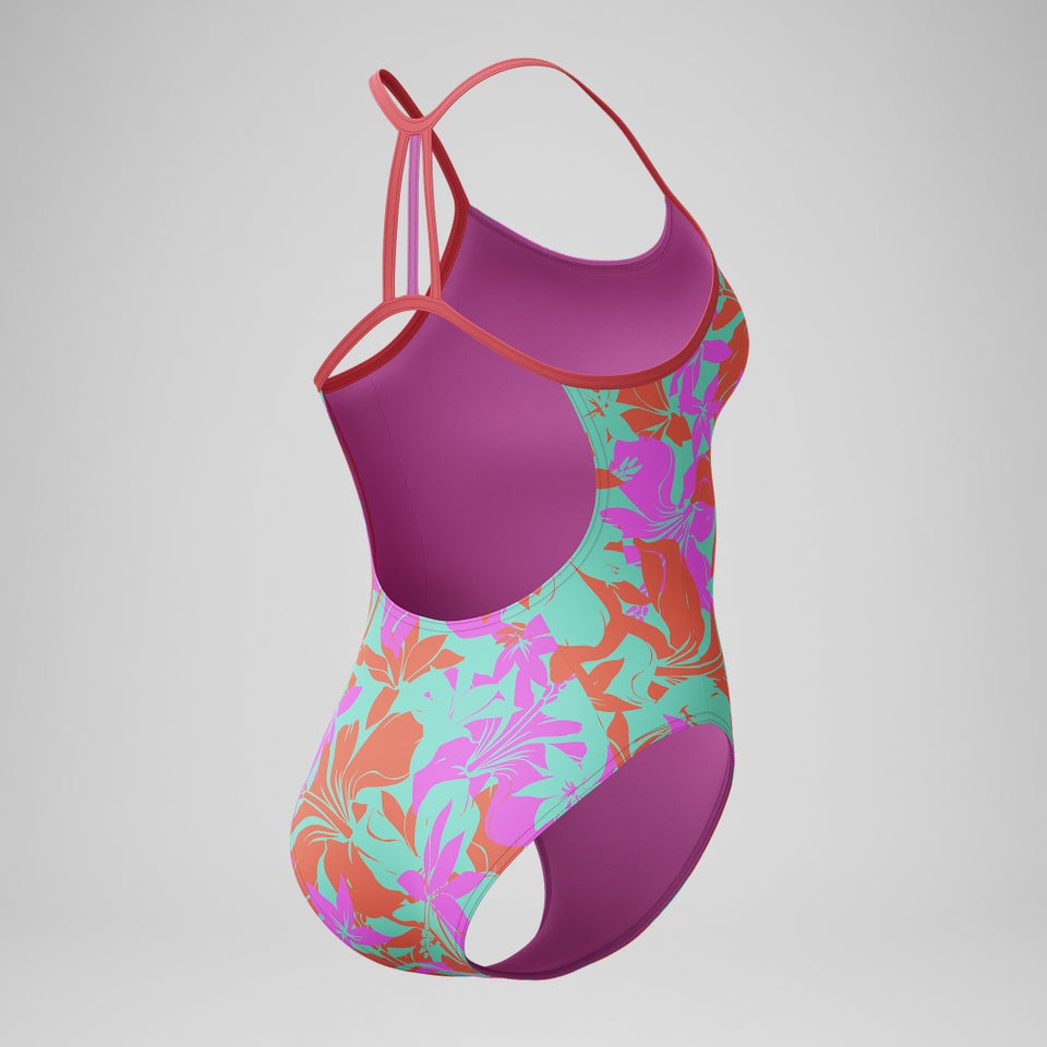 Club Training Bedruckter Lane Line Back Badeanzug Pink/Grün für Mädchen