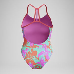 Club Training Bedruckter Lane Line Back Badeanzug Pink/Grün für Mädchen