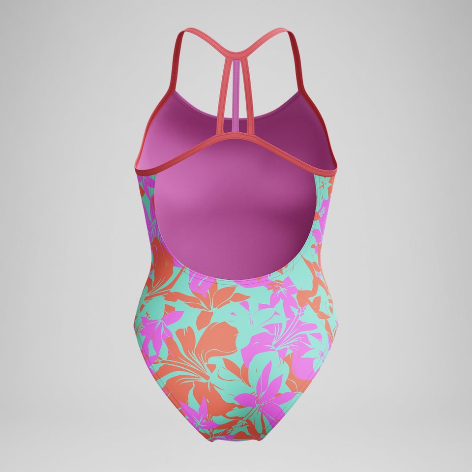 Club Training Bedruckter Lane Line Back Badeanzug Pink/Grün für Mädchen