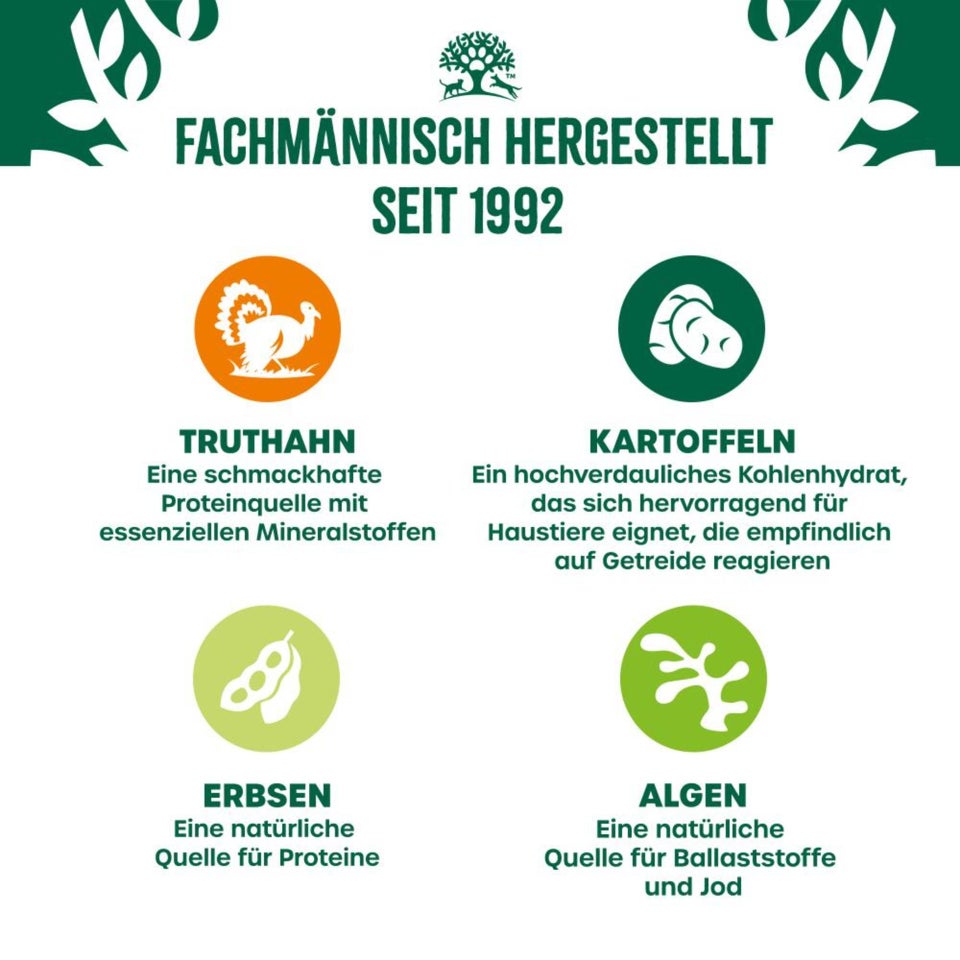 Adult Hund Nass ohne Getreide Truthahn mit Gemüse in Sauce - 12x90g Portionsbeutel