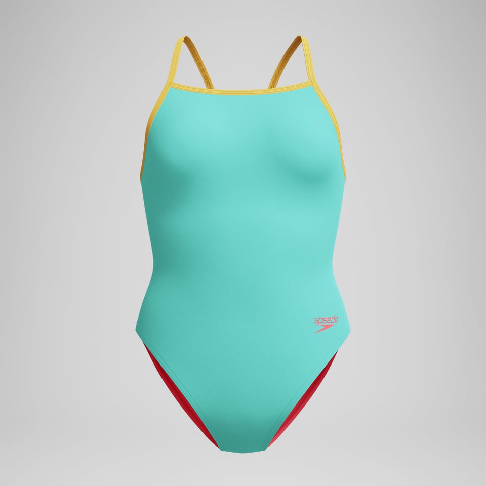 Women's Solid Tri Back One Piece Teal