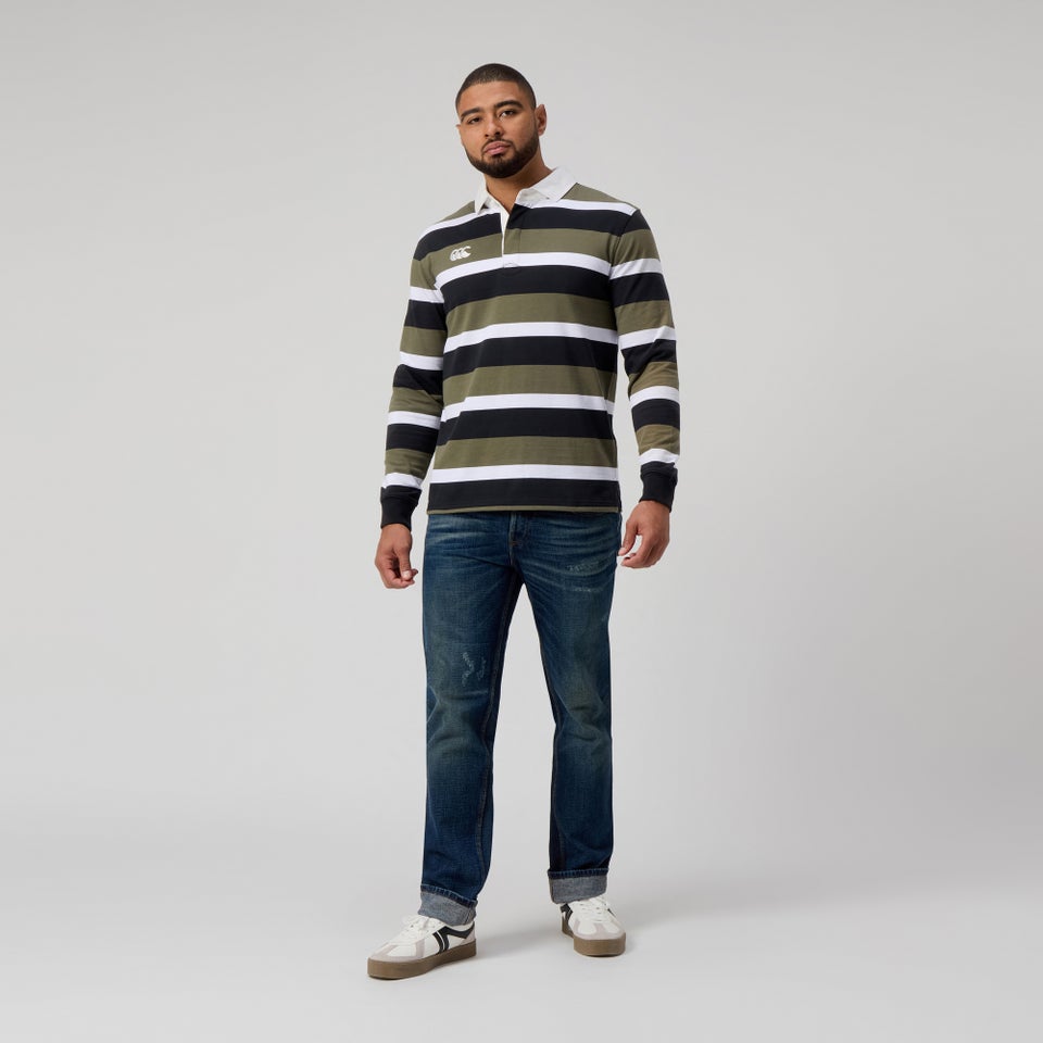 Mens Yarn Dye Stripe Rugby Jersey Grey