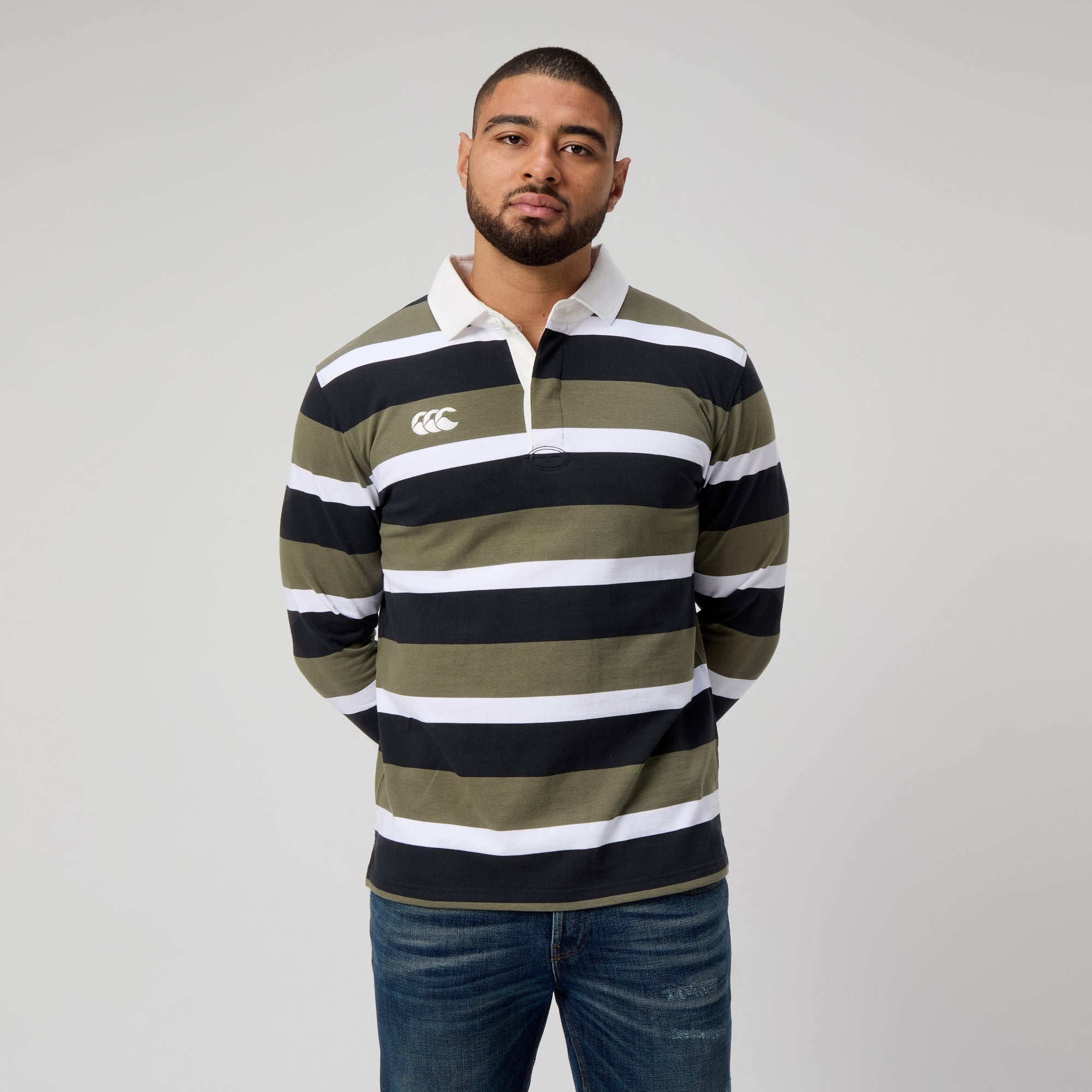 Mens Yarn Dye Stripe Rugby Jersey Grey | Canterbury