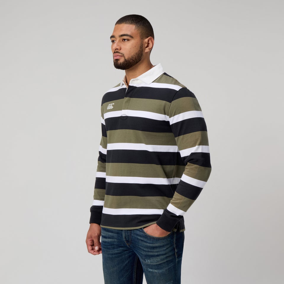 Mens Yarn Dye Stripe Rugby Jersey Grey