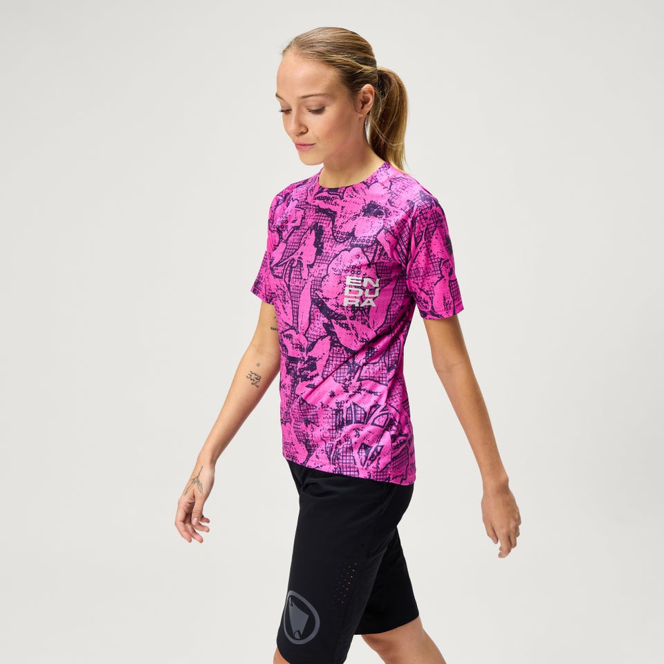 GRID FLORAL LTD kurzärmeliges T-Shirt mit Print für Damen - Rosa