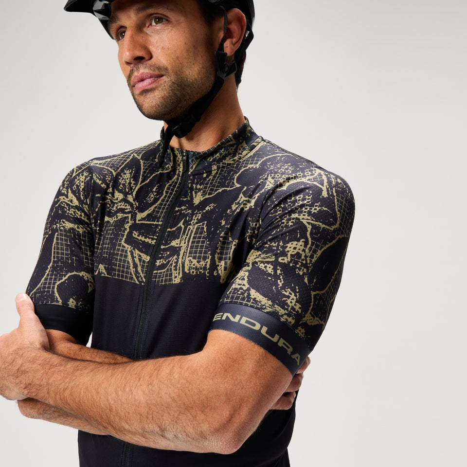 FLORAL BLOCK FS260 kurzärmeliges Trikot mit Print für Herren - Schwarz