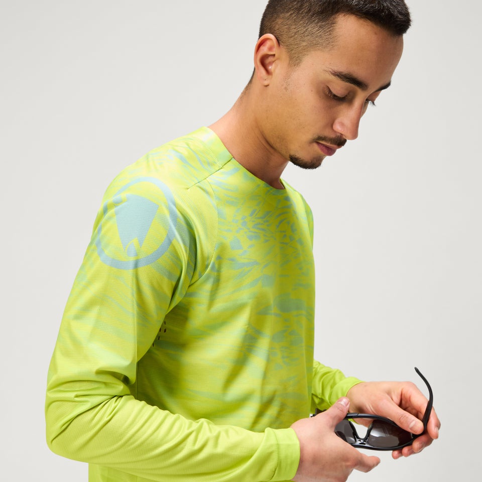 Men's Ltd Marble Print L/S Tee - Lime Green