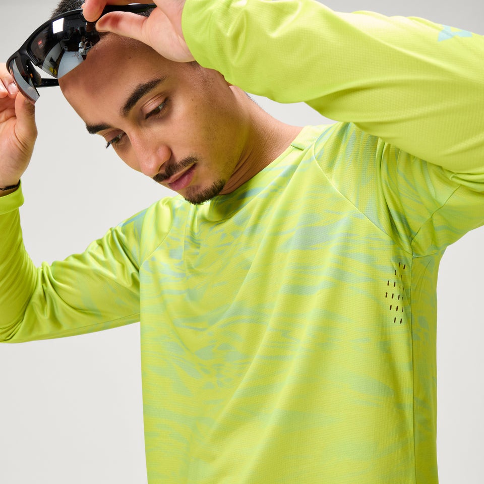 Men's Ltd Marble Print L/S Tee - Lime Green